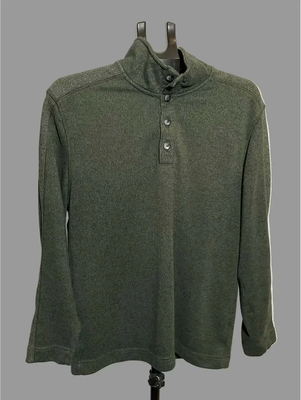 Van Heusen Mock Neck Button Pullover Sweater Mens Size L Olive Green